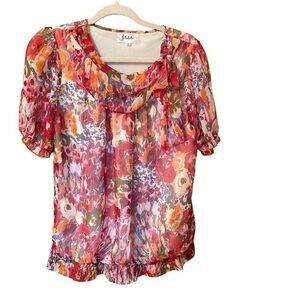 Xara by Georgetown Pullover-Puffy Sleeves-Sheer-Lined-.Size Large